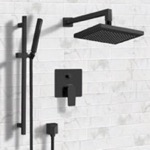 Remer SFR42 Matte Black Shower System with 8 Inch Rain Shower Head and Hand Shower